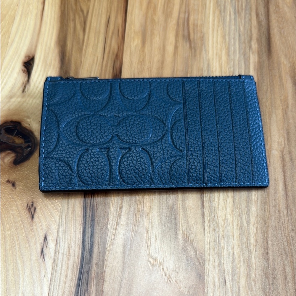 Coach Denim Zip Card Case In Signature Leather